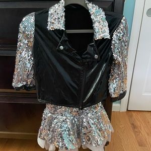 3-piece Black & Silver sequin dress, jacket & hair scrunchie
